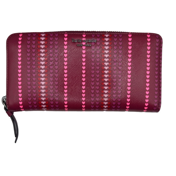 KATE SPADE ♠️ New York Cameron Large Continental Wallet Red Pink Heart stripe ❤️ - Picture 2 of 8